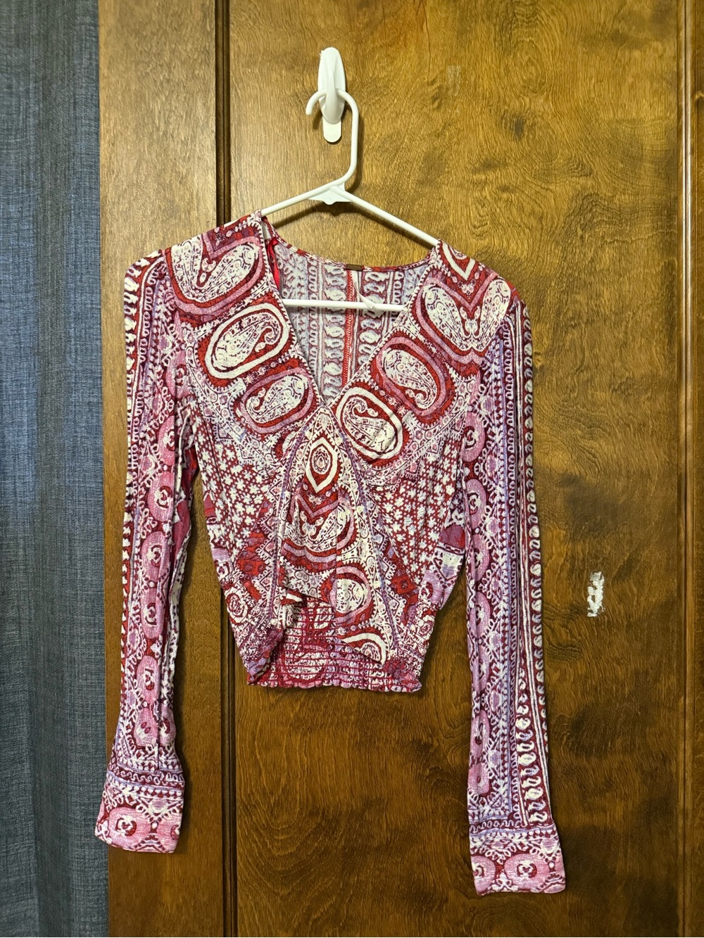 Free People Pink Paisley Long Sleeve Crop Top